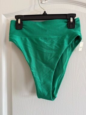aerie Ribbed High-Waist Bikini Bottoms in Emerald Green
